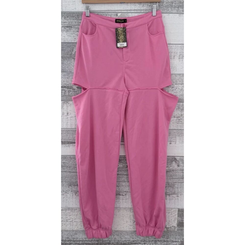 Denimland Cut It Out Joggers Womens Size Large Pink Pockets Sweatpants (NWT)